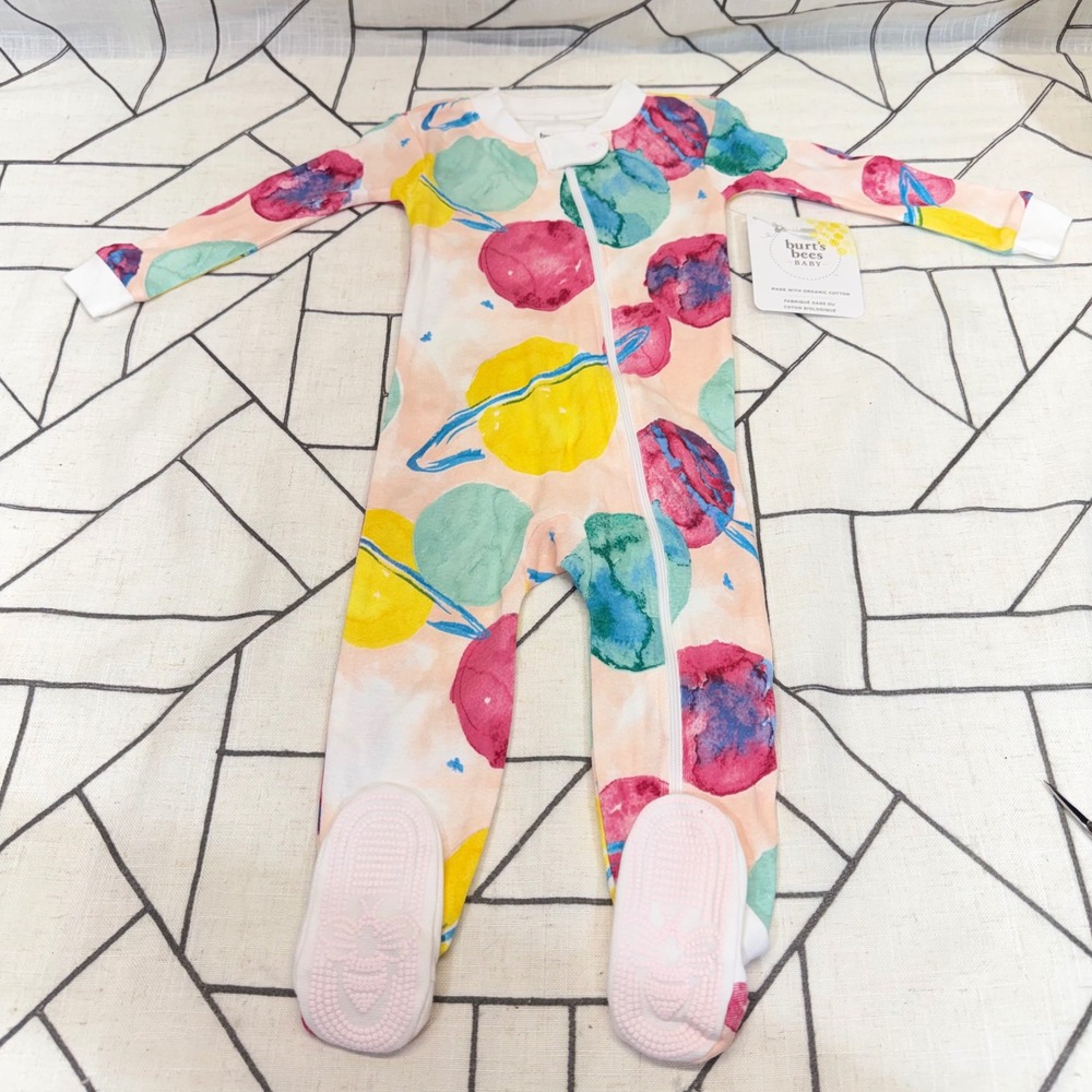 Burt's Bees Baby Sleeper 6-9M Pink Outer Space Planets‎ Organic Cotton NWT